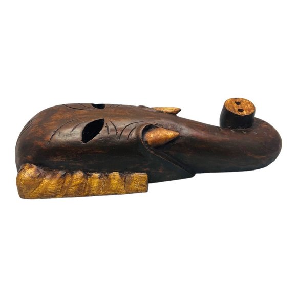 Large 14" x 5.75" Wood Elephant Wall Sconce Hand Carved in India - Picture 3 of 9